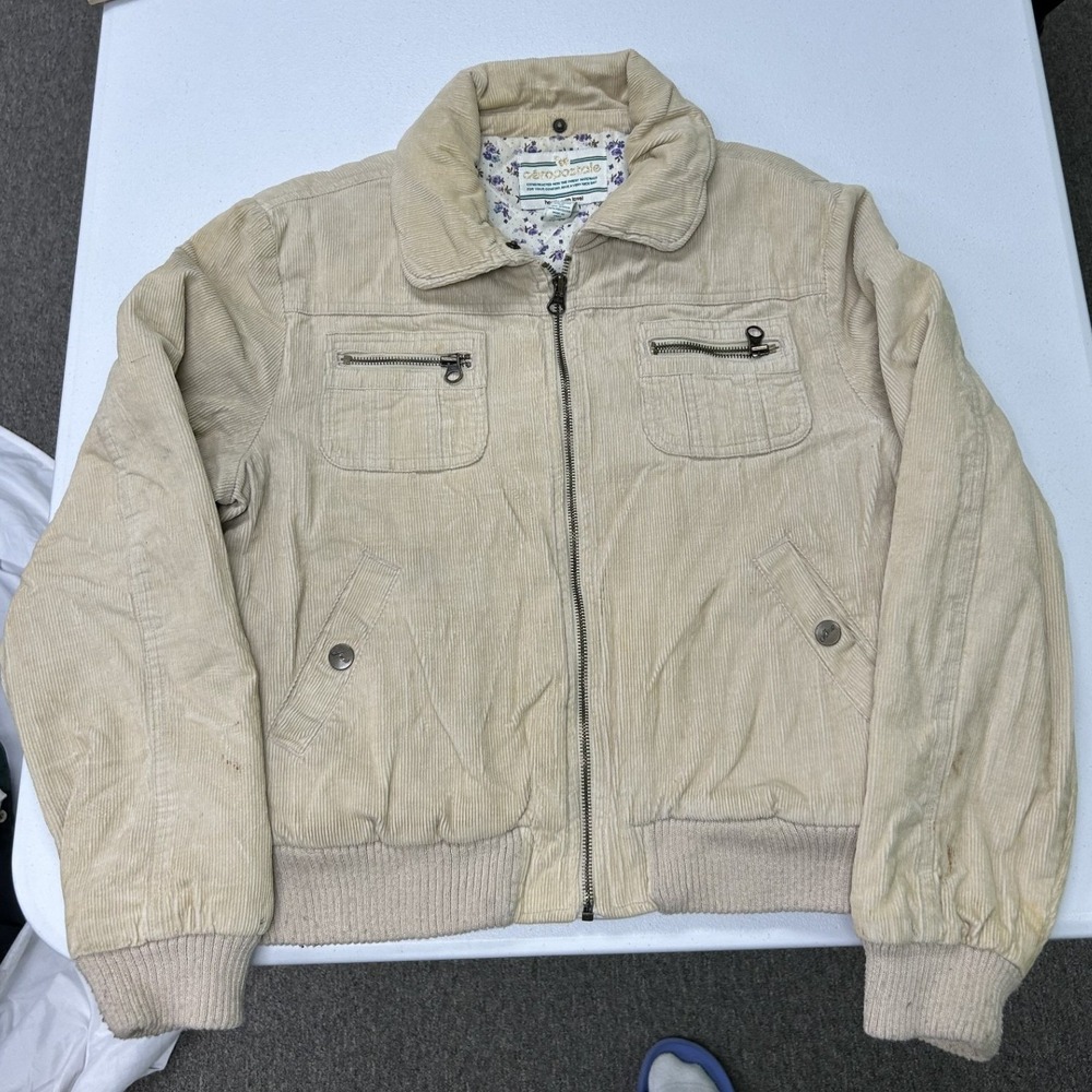 Aeropostale Corduroy Bomber Jacket Womens Large Tan Quilted Floral Lining Zip Up